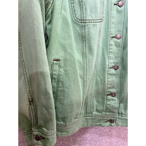 Cotton Ginny Jean Jacket Women Small Pocket Denim Button Up Long Sleeve Green - Picture 3 of 9